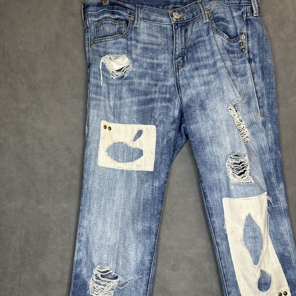 True Religion Cameron‎ Slim Boyfriend Patch Jeans Womens 29 Studded Distressed - Picture 5 of 16